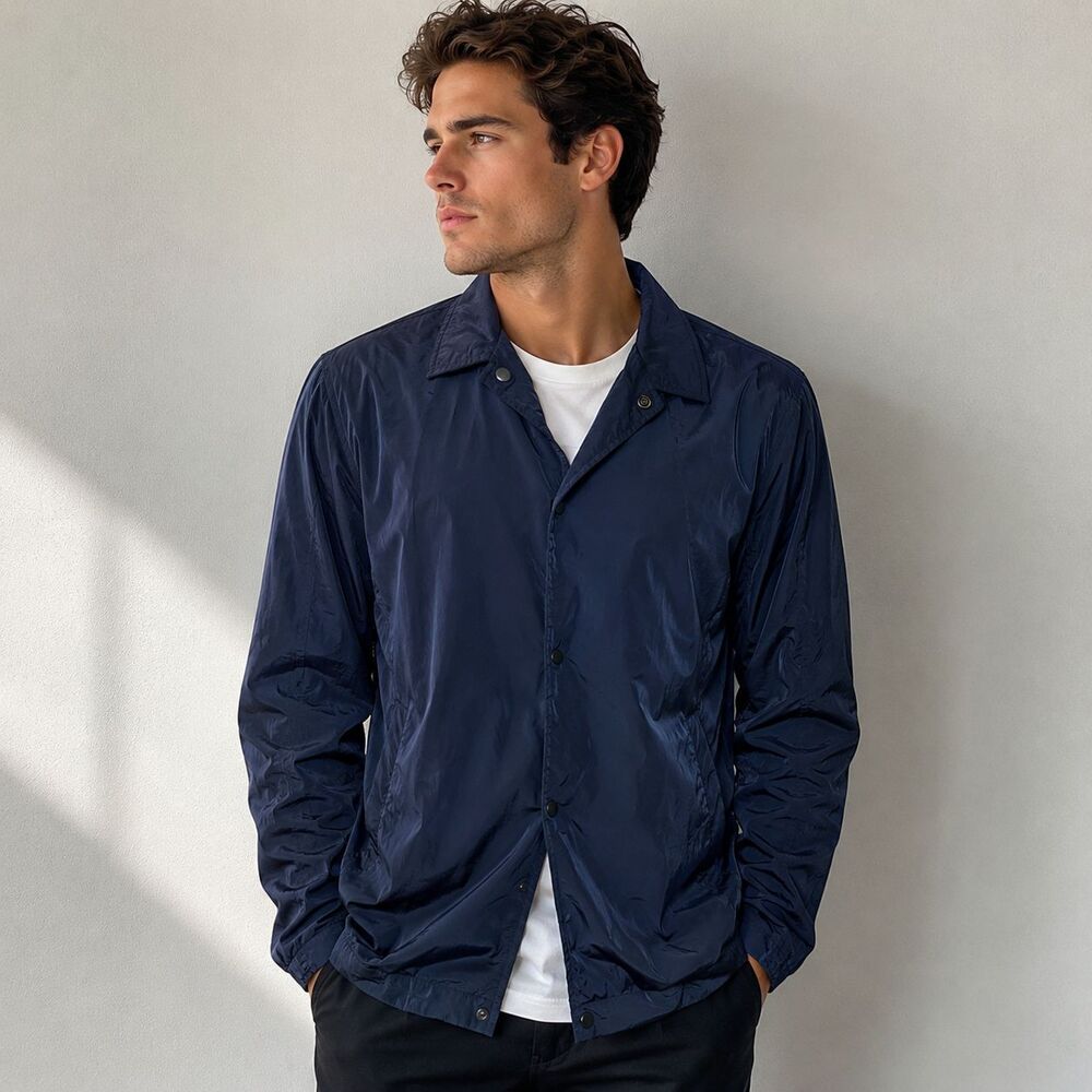 Oakley FS Nylon Coach Jacket Mens L Fathom Navy Snap Front Lightweight